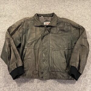 Vintage Members Only Express Jacket Mens 46 Gray Leather Bomber Iconic Racer 80s